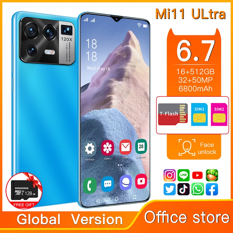 Смартфон глобальная версия Mi11 Ultra, 6,7 дюйма, Android 11,0, 6800 мАч, 16 ГБ + 512 ГБ, разблокированный мобильный телефон с поддержкой Google