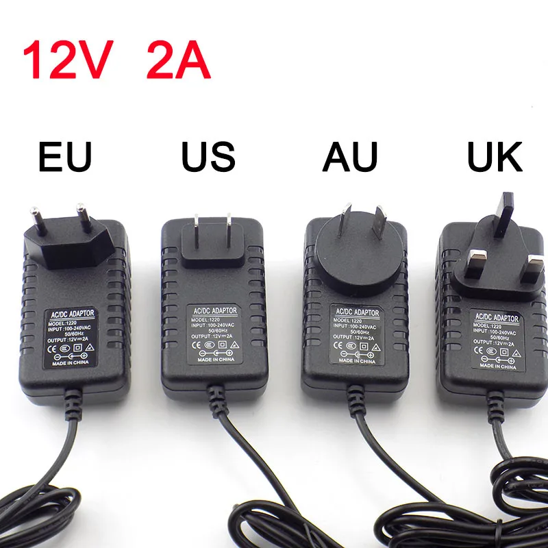 

12V 2A 2000mA AC DC 5.5X2.5mm Power Adapter power Supply Charger plug 100-240V EU/US/AU/UK Charging for LED Strip Lamp cctv H10