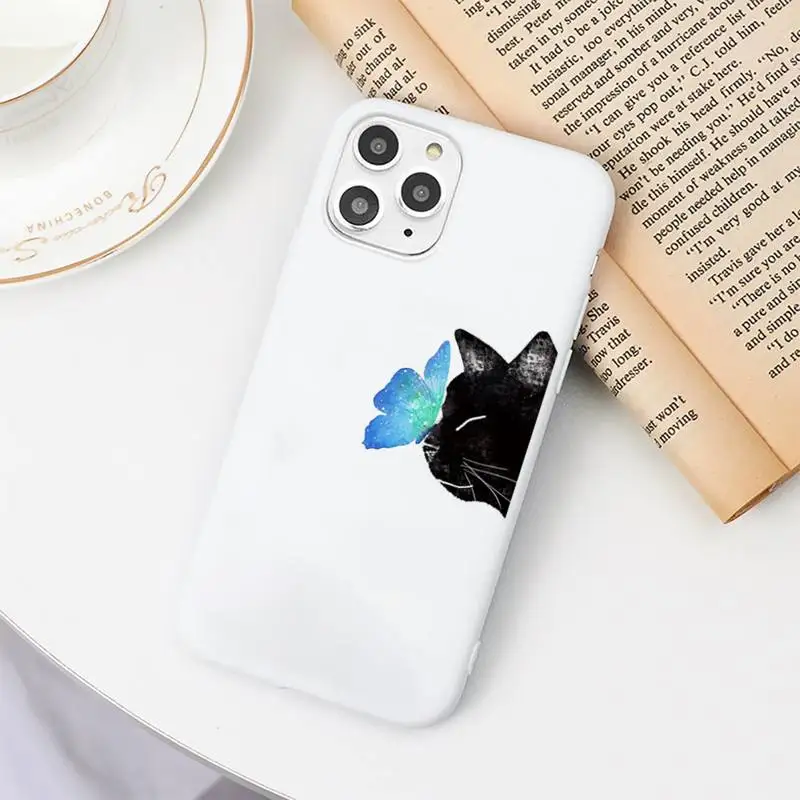 

cat cute lovely funny Phone Case White Candy Color for iPhone 11 12 mini pro XS MAX 8 7 6 6S Plus X SE 2020 XR