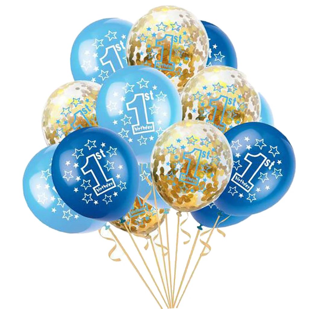 15 Pack Premium Quality Latex Balloons with Paillette Confetti and Ribbon 1st Birthday Party Baby Shower Decor Accessory | Дом и сад