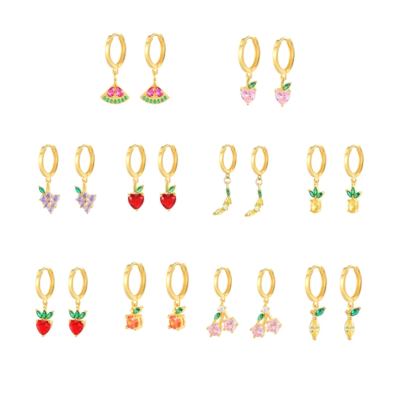 

2021 Cute Fruit Enamel Hoop Earrings for Women Girls Summer Jewelry Earrings Sterling Silver Insect Huggie Earrings Colorful