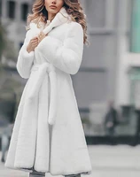 2020 faux fur coat mid length winter thick white coat with pure color slim plush faux fur hooded warm coat new fashion