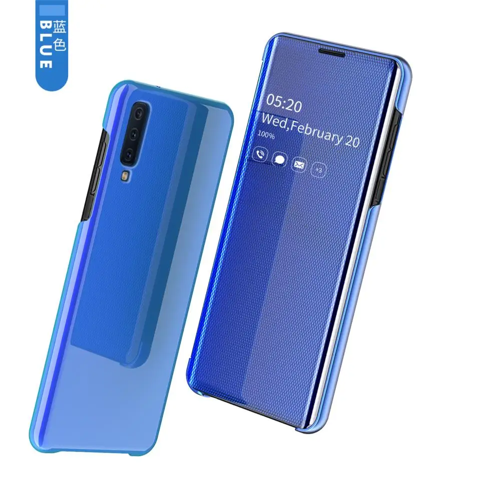 blue Для samsung Galaxy A50 A70 A30 A750 A7 зеркальный флип-чехол для макияжа тонкий модный умный чехол для мобильного телефона - Цвет: blue