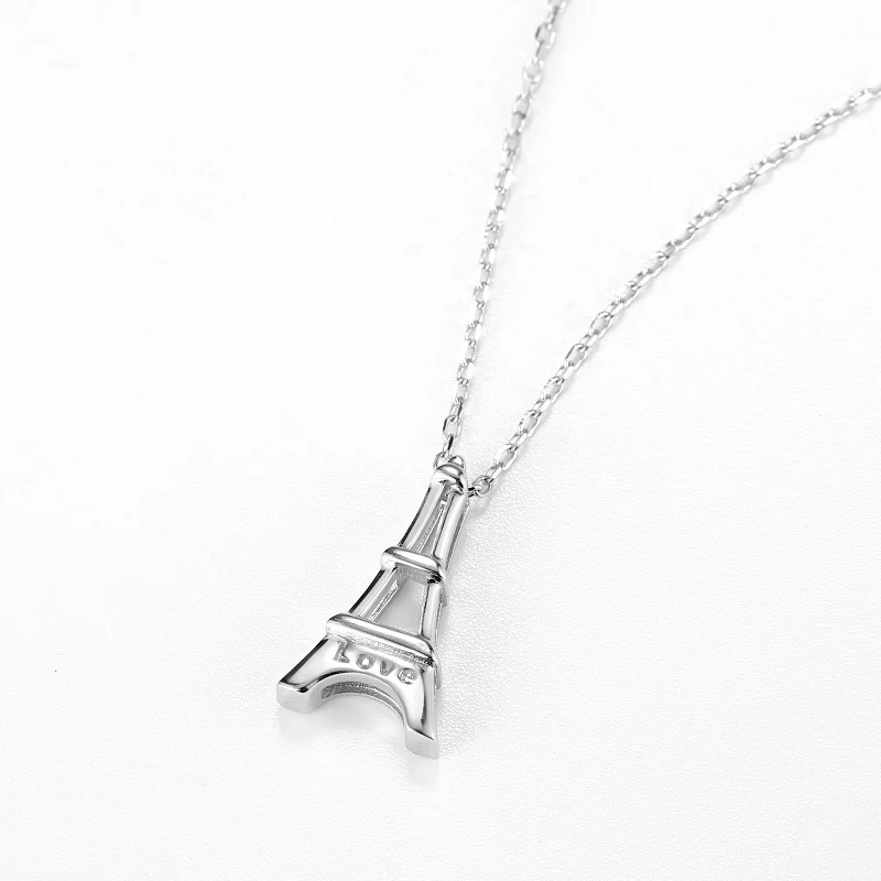 Подлинное серебро 925 пробы Эйфелева башня любовь кулон ожерелье Женские