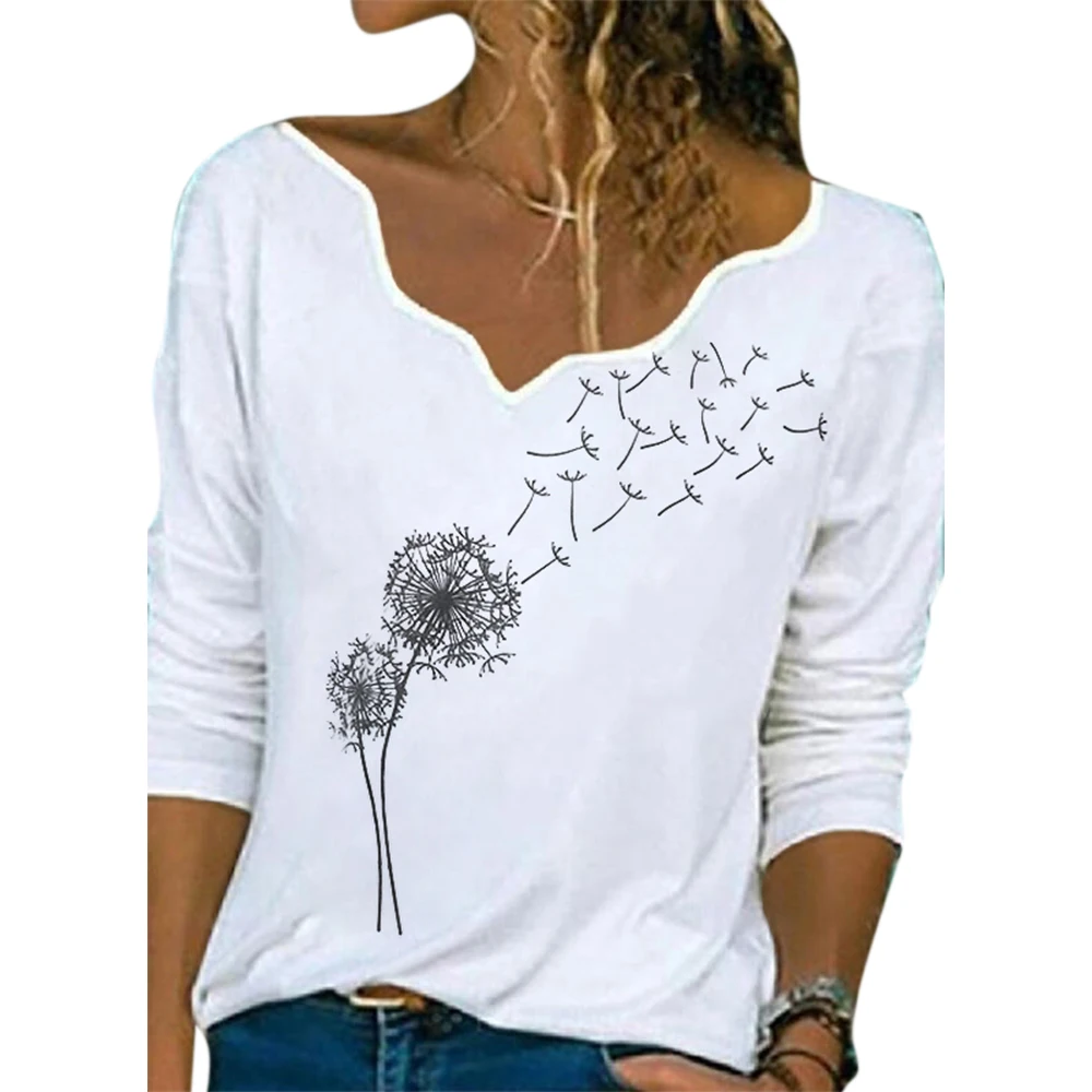 Женская одежда с цветочным принтом повседневный Свободный Топ осенняя женская