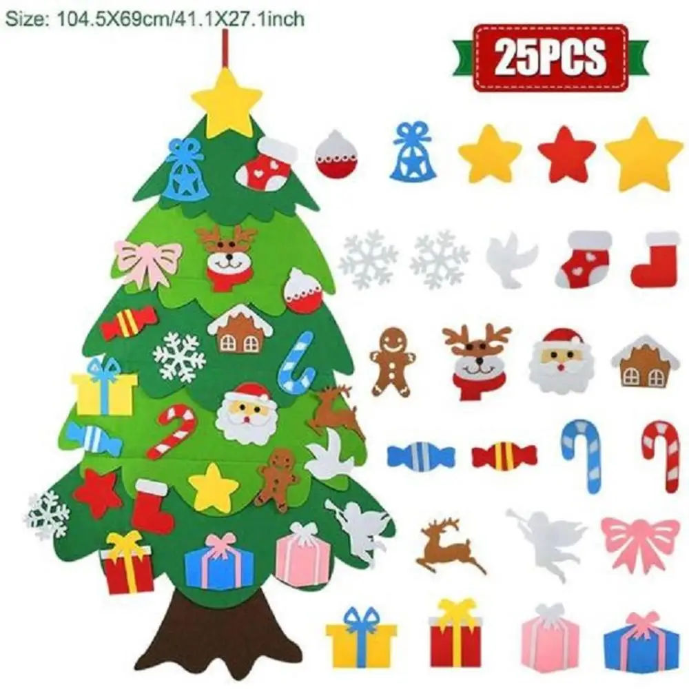 

DIY Felt Christmas Trees for Toddlers Detachable Ornaments Xmas Felt Christmas Tree for Kids New Year Door Wall Hanging Decor