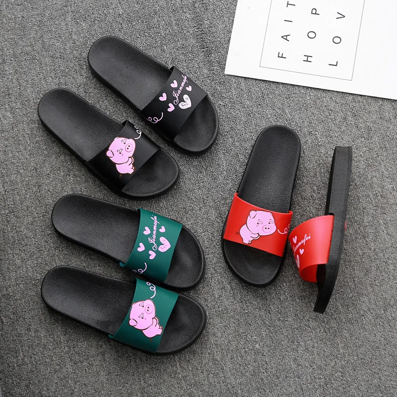 Women Summer Anti-slip Red Indoor Cartoon Pig Thick-soled Ba