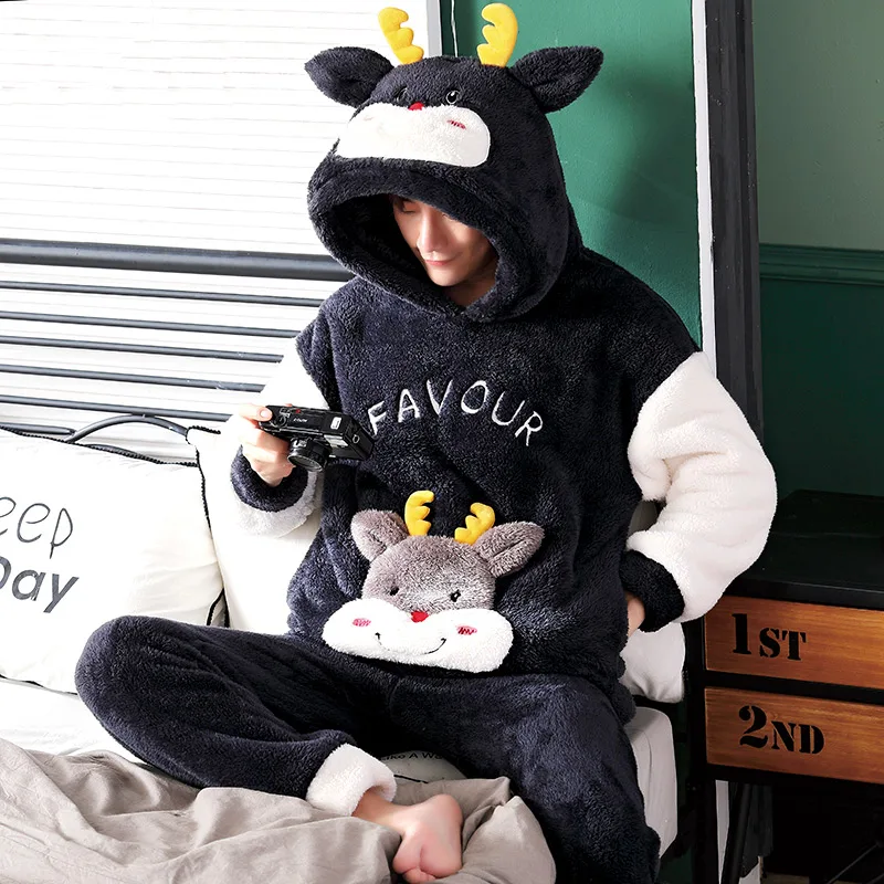 Пижама для мужчин одежда сна Мужская Фланелевая мультяшная зимняя забавная