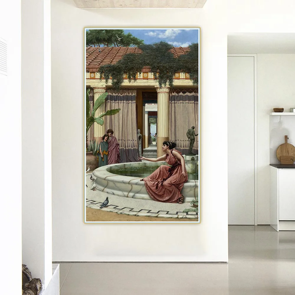 

John William Godward "Innocent Amusements (1891)" Famous Canvas Oil Painting Aesthetics Picture Hanging Decor Home Decoration