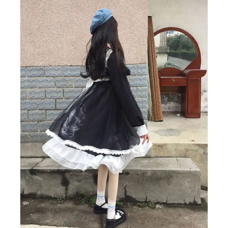 

Japanese Lolita Dress Women Elegant Sweet Kawaii Party Dress Female Casual Patchwork Korean Dress 2021 Autumn Women's Clothing