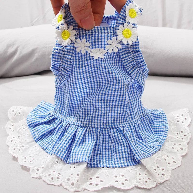Платье для собак синее кружевное мини-платье на весну и лето одежда маленьких