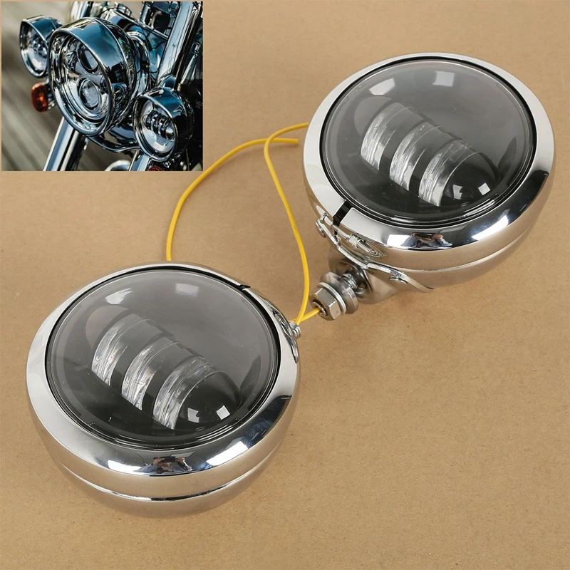 

Motorcycle 4.5" LED Fog Light Passing Auxiliary Lamp Housing Bucket For Harley Dyna Softail Touring Road Electra Glide FLHTP