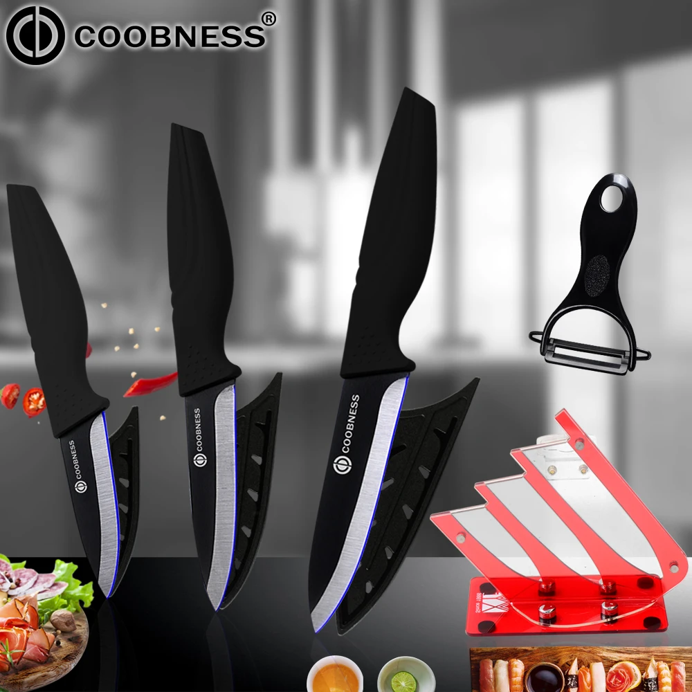 Набор керамических ножей COOBNESS 5 шт. фирменный красный нож подставка Овощечистка +