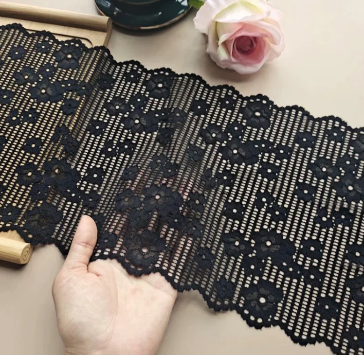 1 Meter Beautiful Elastic Lace Applique Sewing Craft DIY Dress Curtain Decoration 20CM Black Flower Trim Fabric | Дом и сад
