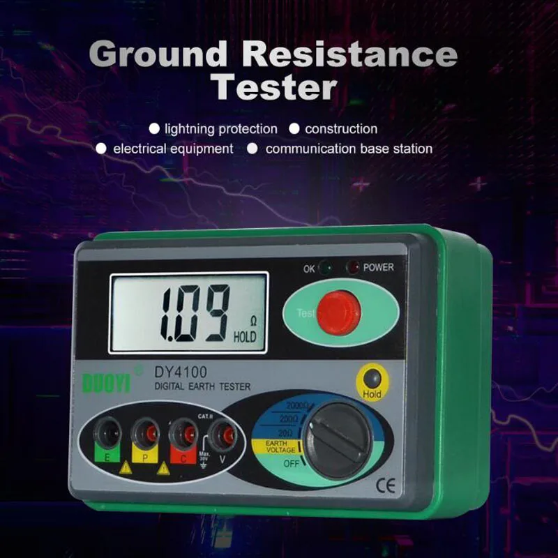 Instrumento de Resistência à Terra do Verificador Real da Terra de Digitas do Verificador da Resistência da Precisão Megohmmeter Dy4100 0-2000 Ohm