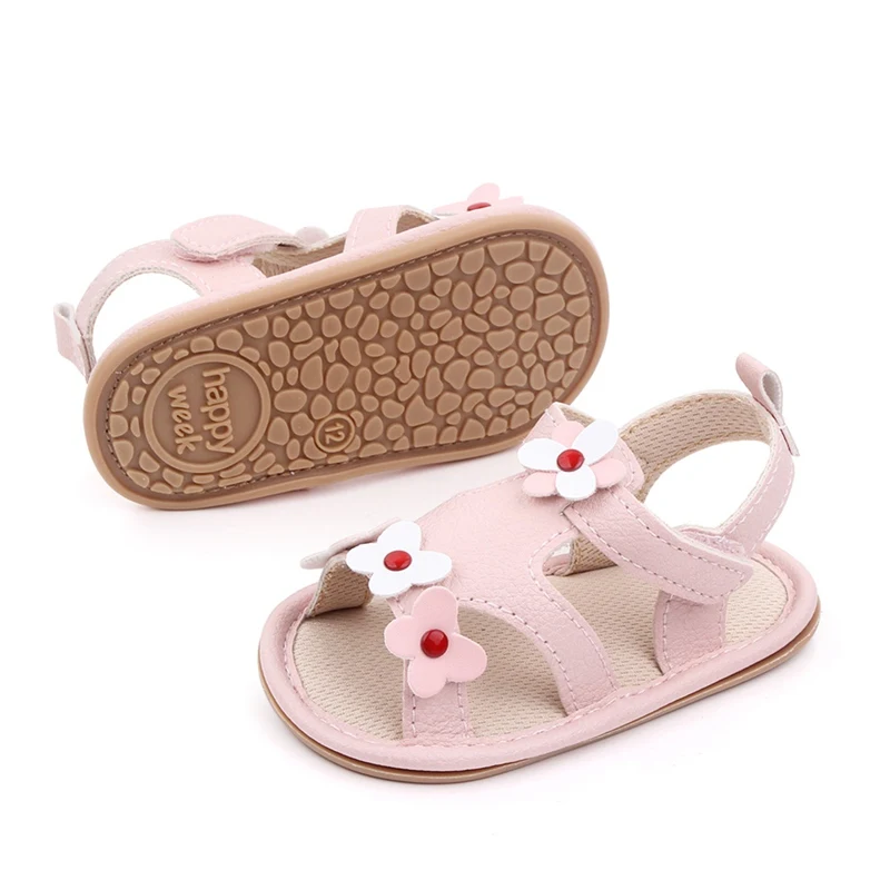 

Infant Baby Girl Shoes Toddler Flats Summer Sandals PU Flower Sandals Infant Rubber Soft Sole Anti-slip Breathable Toddler Shoe