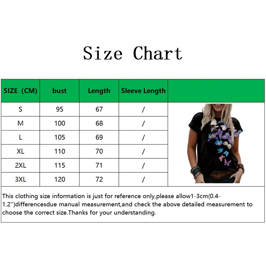 

Summer Women New Fashion Butterfly Printed T-Shirts Casual Short Sleeve O-Neck Loose Cotton Tops Plus Size S-5XL Shirts