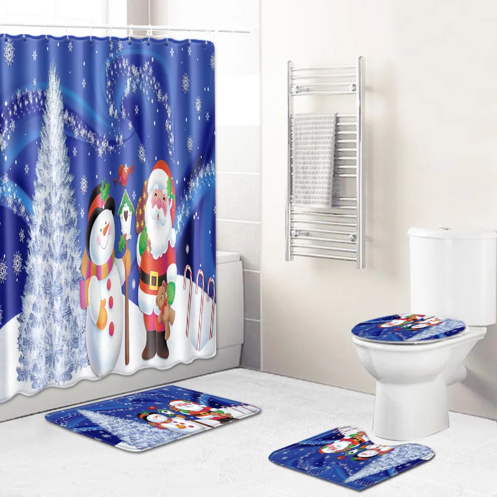 Zeegle Рождество шторы для ванной или душа стирающийся коврик набор абсорбирующий