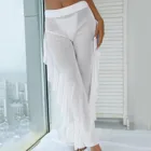 Женская сетчатая накидка с оборками, брюки, Пляжная накидка, Пляжная накидка, бикини, блестящая накидка на купальник, брюки с оборками