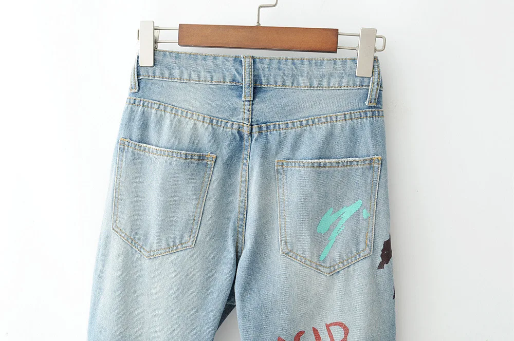 Женские джинсы в стиле хип-хоп с рисунком пальмы |