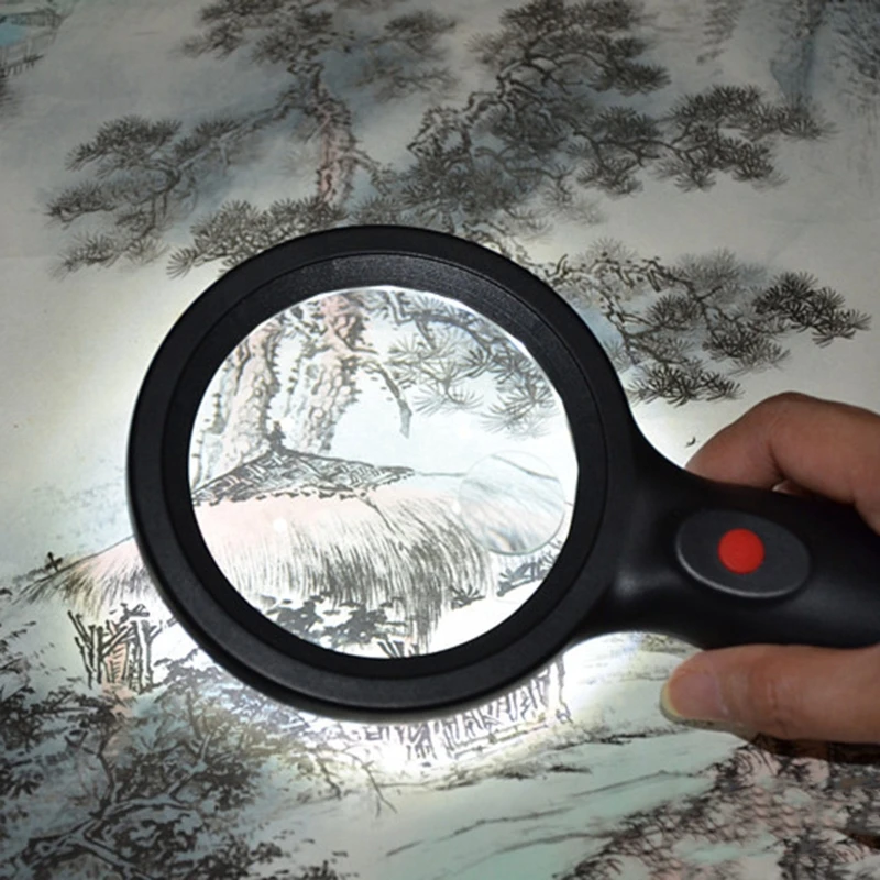

18 LED Lights Handheld Magnifying Glass 10X 20X Double Lens Magnifier for Reading Coins Jewelry Stamps