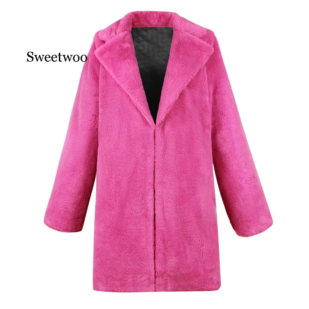 Модное зимнее длинное пальто Женское из искусственного меха плюшевого мишки