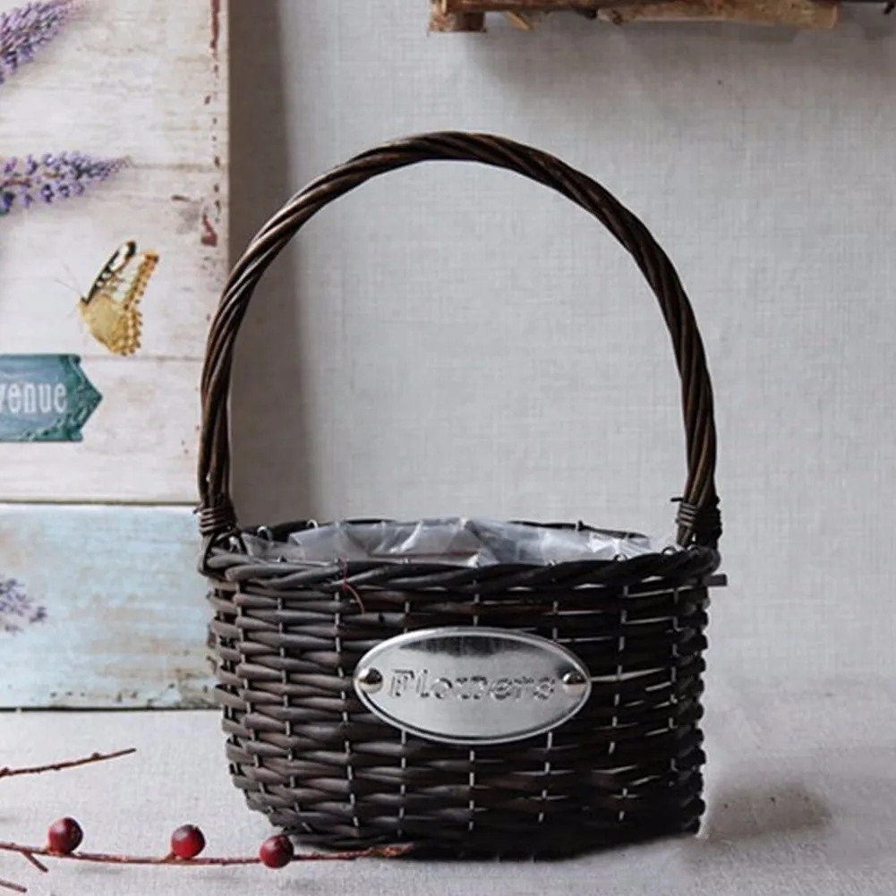 

1x Flower Basket 24x33x17cm Handmade Woven Rattan Oval Shaped Basket (Flowers) With Iron Frame For Flower 2021 New