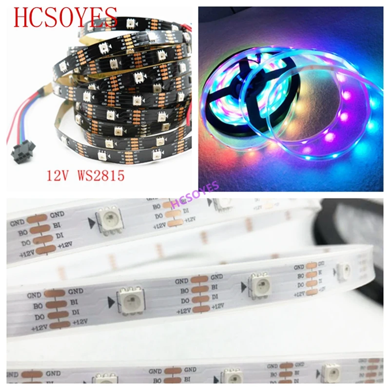 WS2815 DC12V(WS2812B/WS2813) RGB светодиодный Пиксели полосы индивидуально адресуемых СВЕТОДИОДНЫЙ двойной сигнала передачи данных 1 m/2 m/3m/5 m 30/60/144 Пиксели/светодиодный s/m