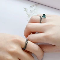 foydjew plated s925 sterling silver black rings for women simple fashion personality design finger ring cold wind couple rings