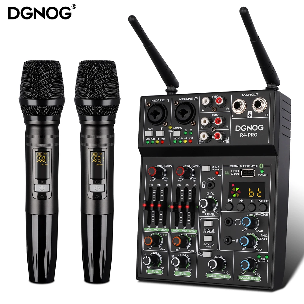 Misturador de Áudio com Microfone sem Fio Misturadores com Bluetooth Mistura para Karaoke Canais Estúdio Rec dj Console 4 Usb Som