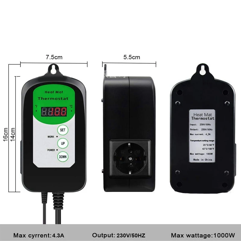 

Digital Temperature Controller for Plants Reptiles Brewing Greenhouse Temperature Controller 68-108 Fahrenheit(EU Plug)