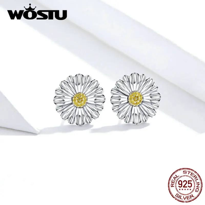 Женские серьги-гвоздики из серебра 925 пробы с цветком Маргаритки | Украшения и