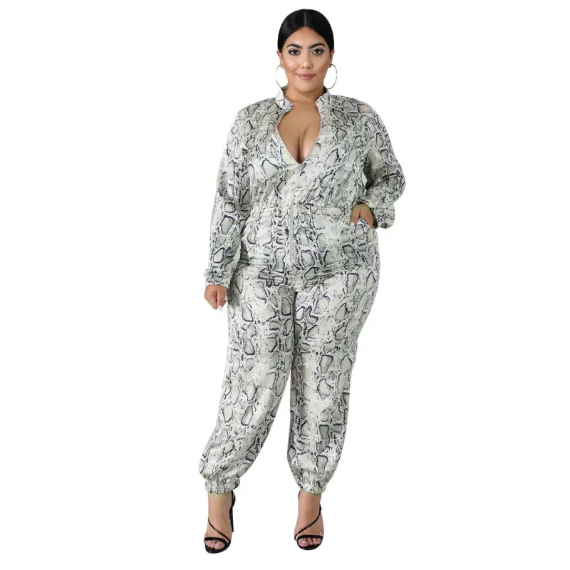 Женские комбинезоны больших размеров со змеиным узором с длинным рукавом