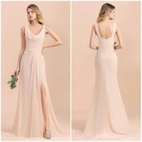 long chiffon evening dress custom made elegant formal gown a line sexy high split sleeveless robe de soiree 2020