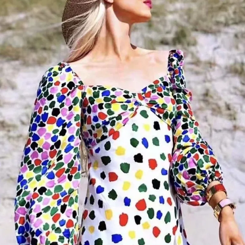 2019 осеннее Длинное Пышное Платье с квадратным воротником и цветочным принтом в