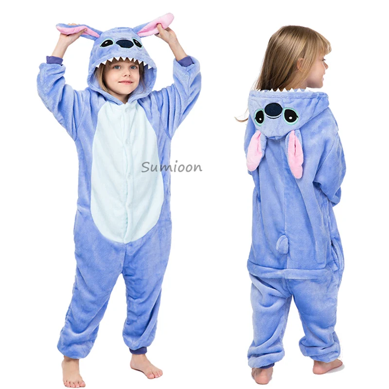 Blue stitch Kigurumi/Детские пижамы; детские комбинезоны с изображением животных; радуги; единорога; пижамы для мальчиков и девочек; пижамы с вышивкой в виде панды; комбинезон; детская одежда для сна - Цвет: Blue stitch