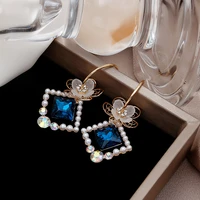 s925 fashion temperament flower crystal earrings womens simple and versatile blue crystal earrings alloy earrings for women