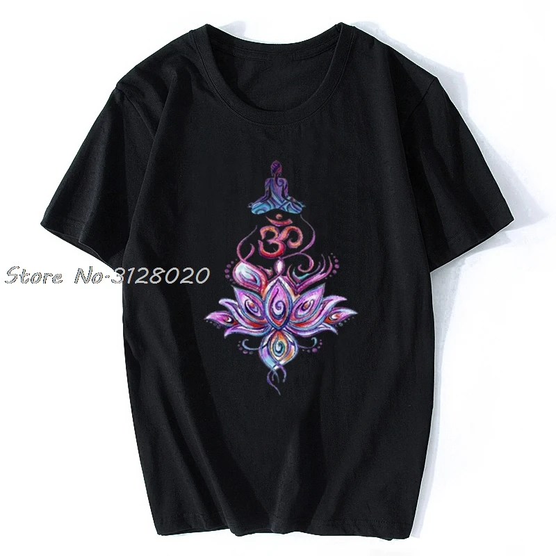 

Women's T-shirt Illustrated Buddha Meditation Yoga Lotus Om Motif Print T Shirt Men Cotton TShirt Tees Tops Streetwear Harajuku