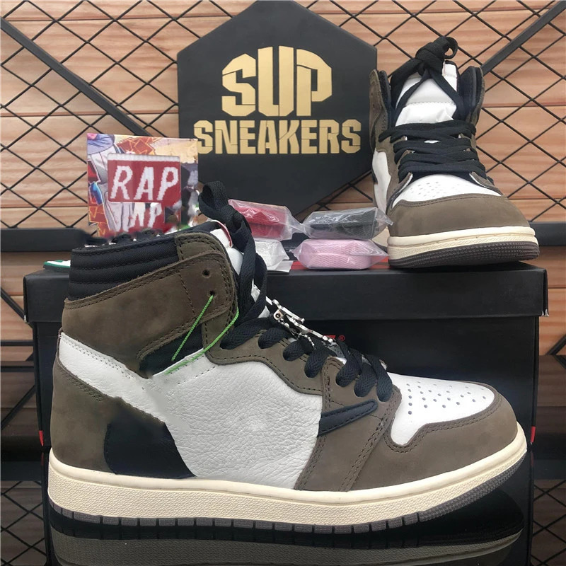 Высококачественные темные мокко кроссовки для мужчин и женщин Тревис Скотт x Air 1s