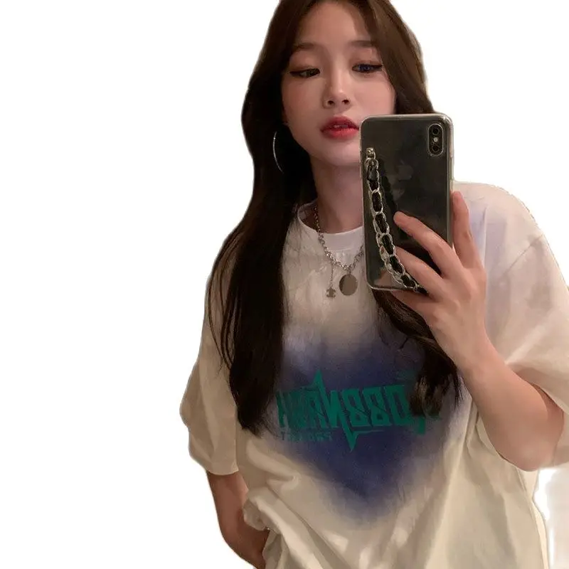 

Korean Version of Joker Gradient Vignetting Love Printed Short Sleeve T-shirt In Summer, New Fashion Street Fashion Top Women