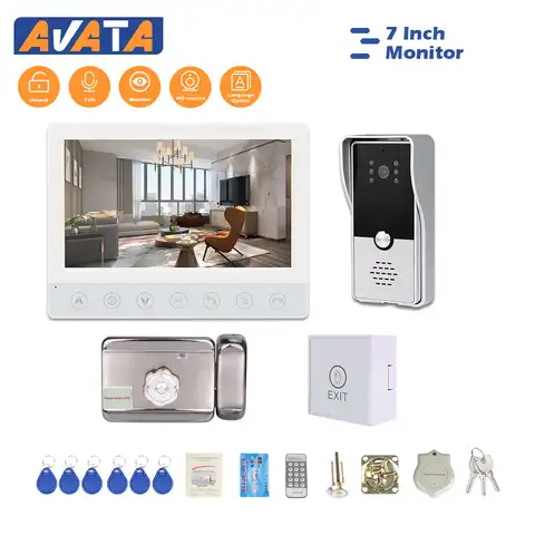 Видеодомофон Avata, проводной видеодомофон с экраном 7 дюймов, 1000TVL, водонепроницаемая камера, с электронным замком для дома