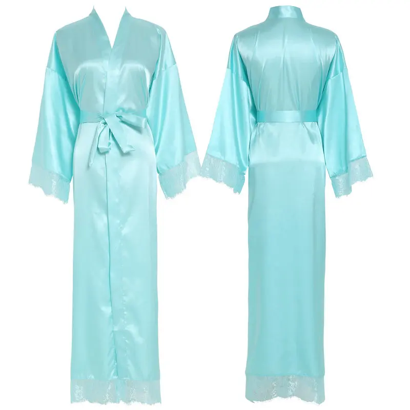 blue YUXINBRIDAL новые шелковые, атласные, с кружевами халат подружки невесты Свадебные платья Свадебный длинный халат женский халат белый - Цвет: blue