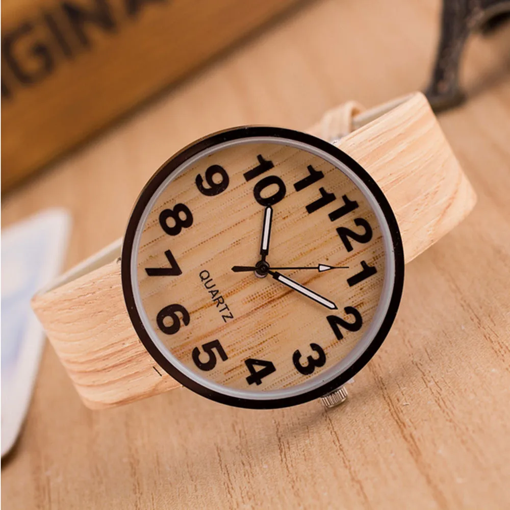 

Reloj de cuarzo de estilo madera para hombre y mujer, relojes de pulsera Unisex de cuero de grano, simples, modernos, 2021