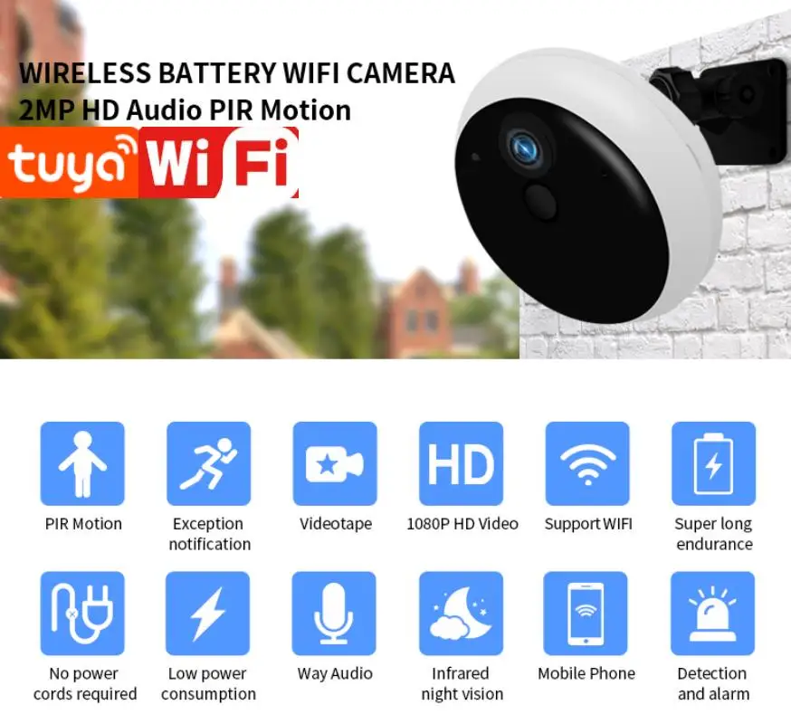 2021 Tuya 1080P приложения Smartlife Беспроводной Батарея Wi Fi безопасности дома Камера 2MP HD