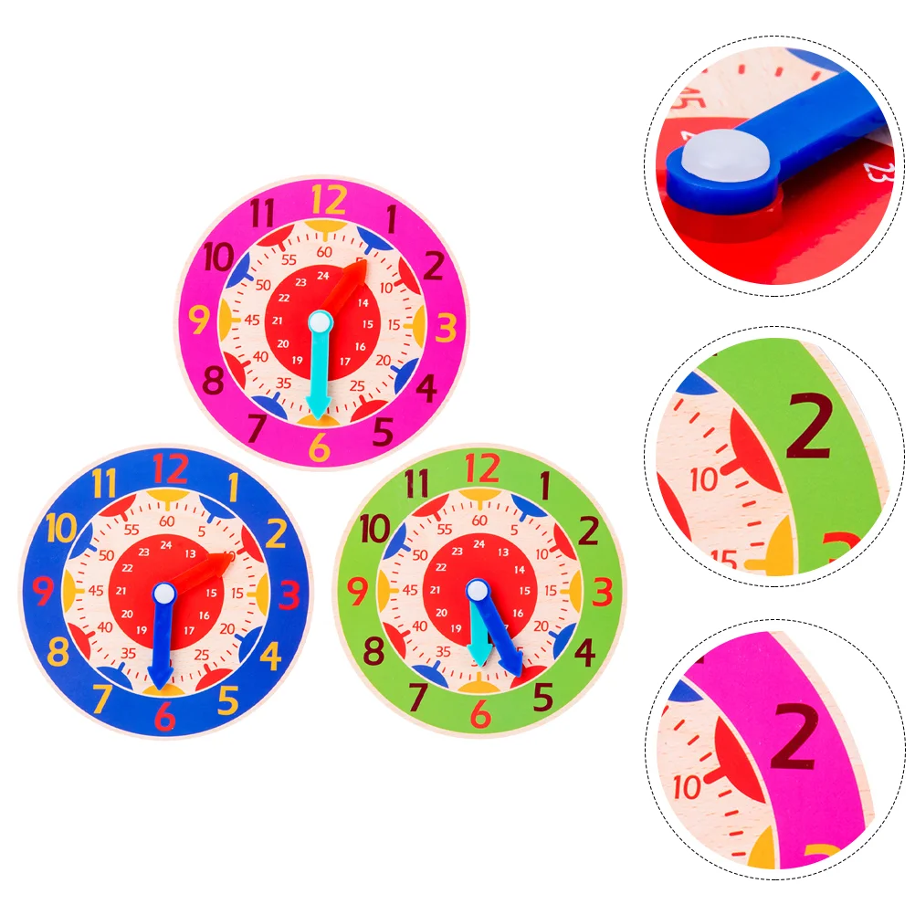 

3pcs Wooden Clock Toys Clock Cognitive Toys Early Educational Learning Toys