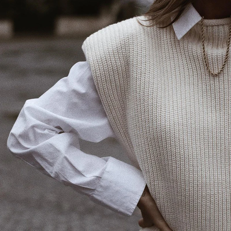 

2020 Autumn Women's Pullover Sweaters Sleeveless Sweater Turtleneck Jumpers Female Knitted Vest Vintage Loose Knitwear Chic Tops