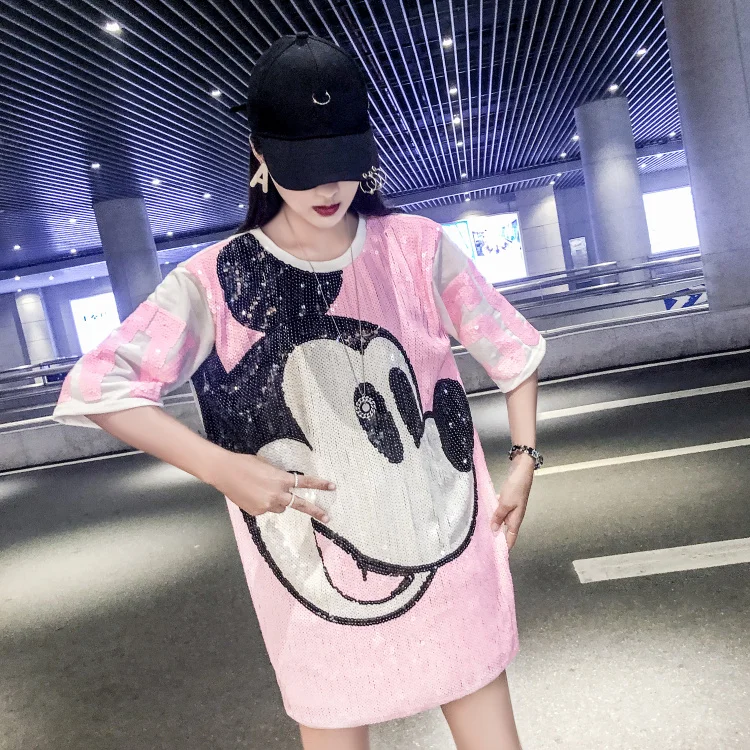 Шикарные женские футболки с мышью бисером О-образным вырезом хлопок смешанные