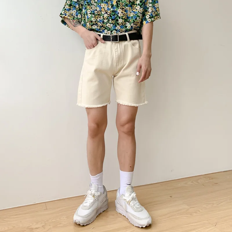 Summer Jean Shorts Frayed Casual Denim Jeans for Men Fashion Black Denim Shorts Male Vintage Jeans Streetwear Men Japan Style