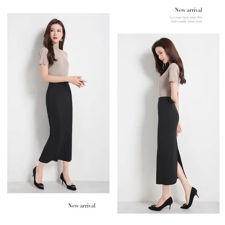 INNASOFAN knitted skirt Women's Autumn-winter sexy high waist skirt Fashionable high-end chic long solid skirt