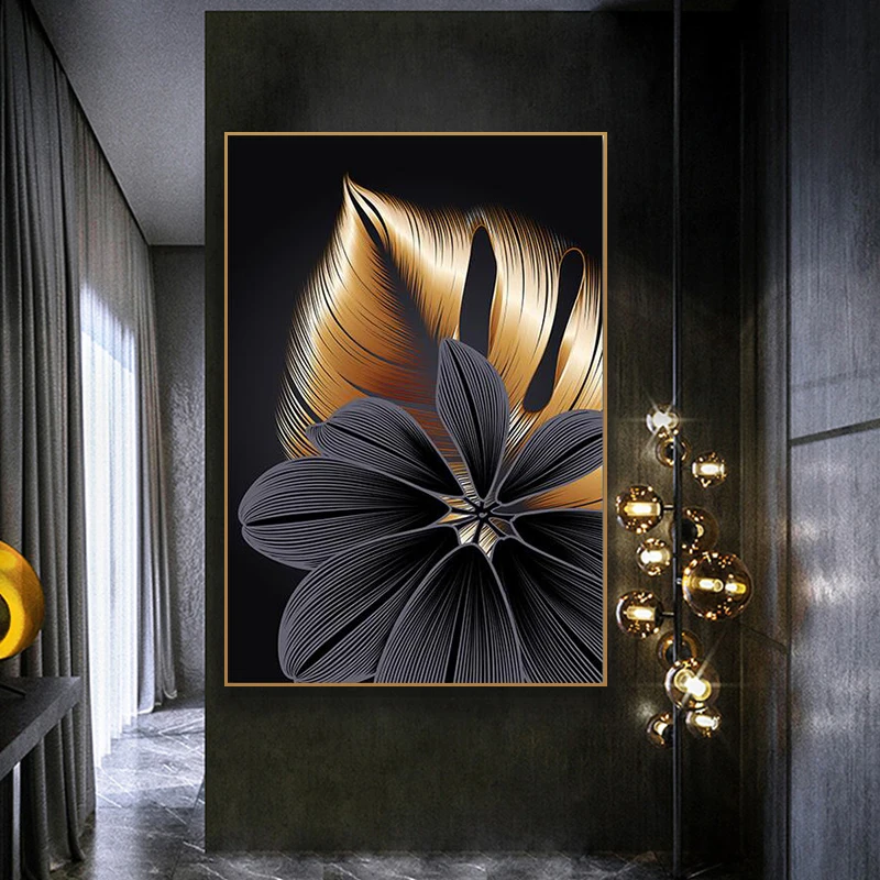 

Black Gold Plant Leaf Canvas Poster Printing Modern Home Decoration Abstract Wall Art Painting Nordic Living Room Picture